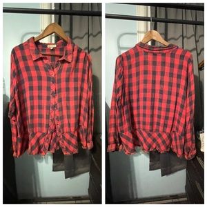 Women’s red plaid button down